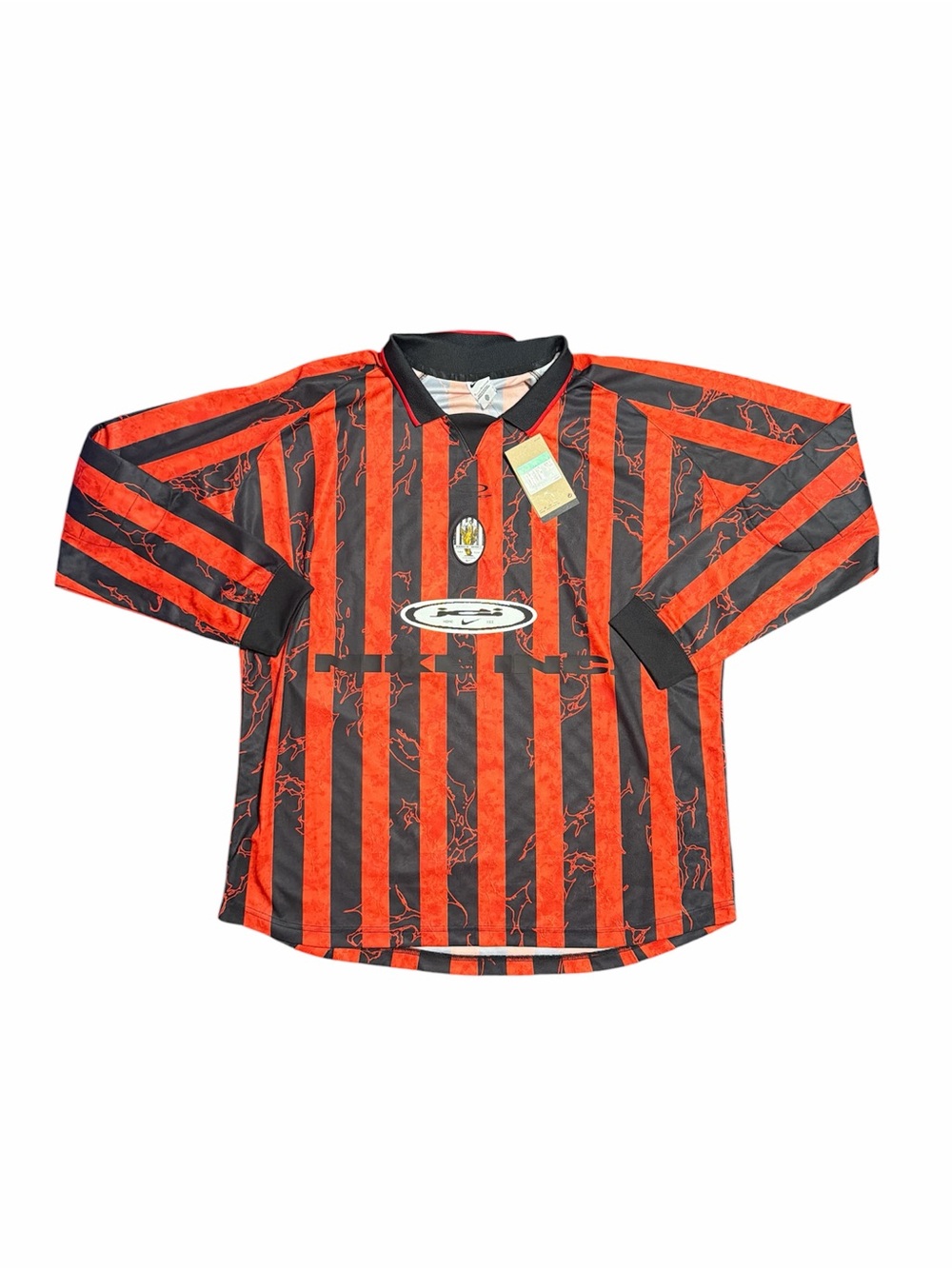 Nike Soccer Jersey Men’s XL Black Red Long Sleeve Striped NWT Retro Style